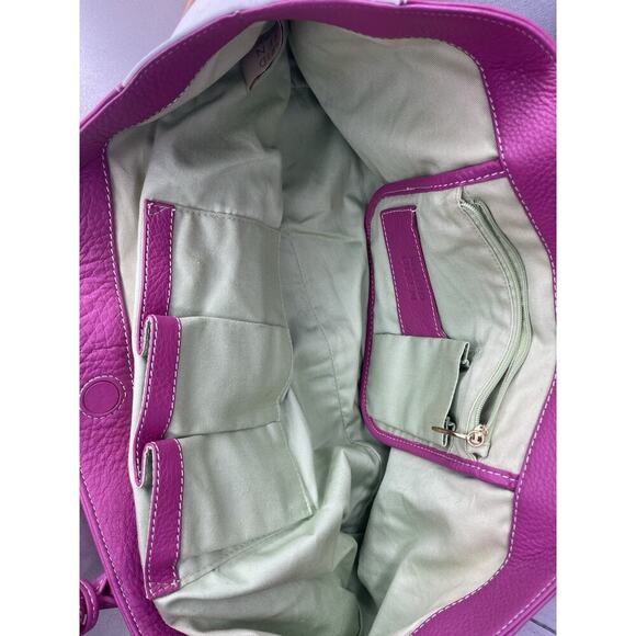 Sigrid Olsen Leather Shoulder Bag Pink Color Block Top Handle Tote - Picture 2 of 7